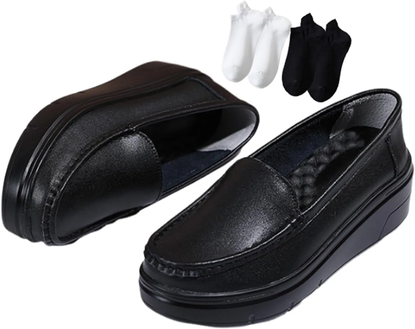 Women Moccasins, Women's Slip-On Breathable Platform Nurse Hospital Work Leather, Casual Air Cushion Slip Resistant Shoes Loafers, Ideal for Nurse Healthcare Crews