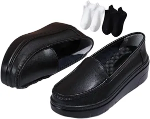 Women Moccasins, Women's Slip-On Breathable Platform Nurse Hospital Work Leather, Casual Air Cushion Slip Resistant Shoes Loafers, Ideal for Nurse Healthcare Crews