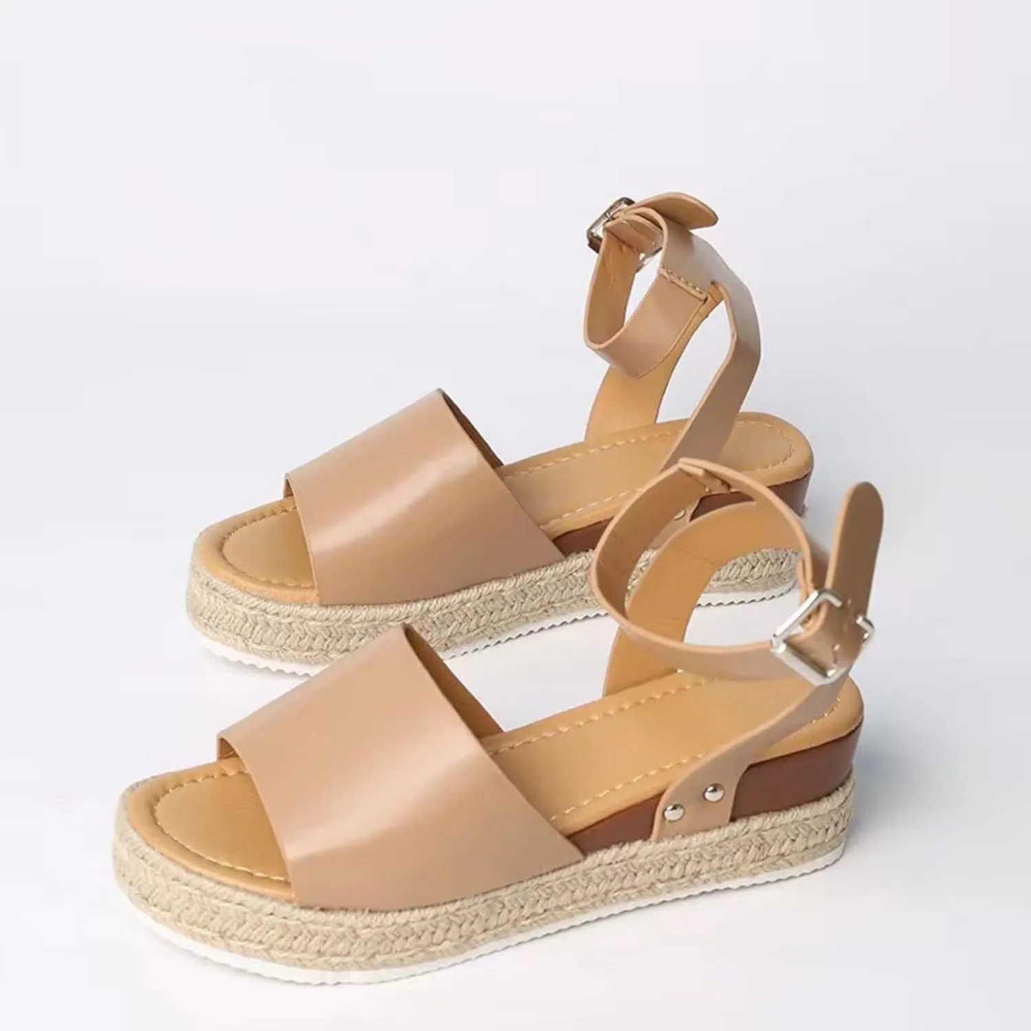 Women Open Toe Ankle Strap Platform Espadrille Sandal Comfortable Sandals for Wedge Flat Dressy Casual High Heels Slippers Summer Beach Shoes Buckle Sandals, Arch Support Walking Flats 2025
