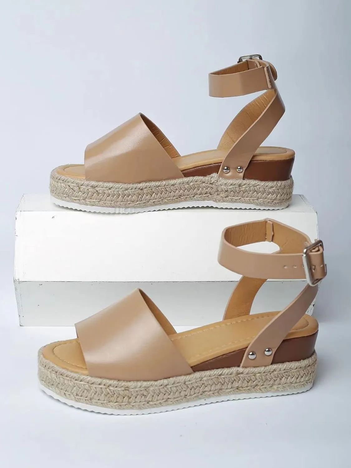 Women Open Toe Ankle Strap Platform Espadrille Sandal Comfortable Sandals for Wedge Flat Dressy Casual High Heels Slippers Summer Beach Shoes Buckle Sandals, Arch Support Walking Flats 2025