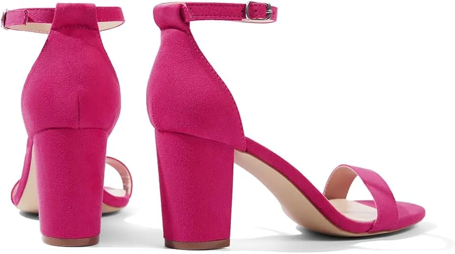 Women Open Toe Low Chunky Short Heels Ankle Strap Block Heel Sandals Party Dress Wedding Pump Shoes