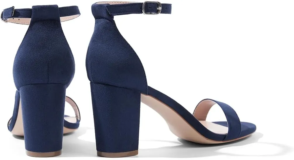 Women Open Toe Low Chunky Short Heels Ankle Strap Block Heel Sandals Party Dress Wedding Pump Shoes