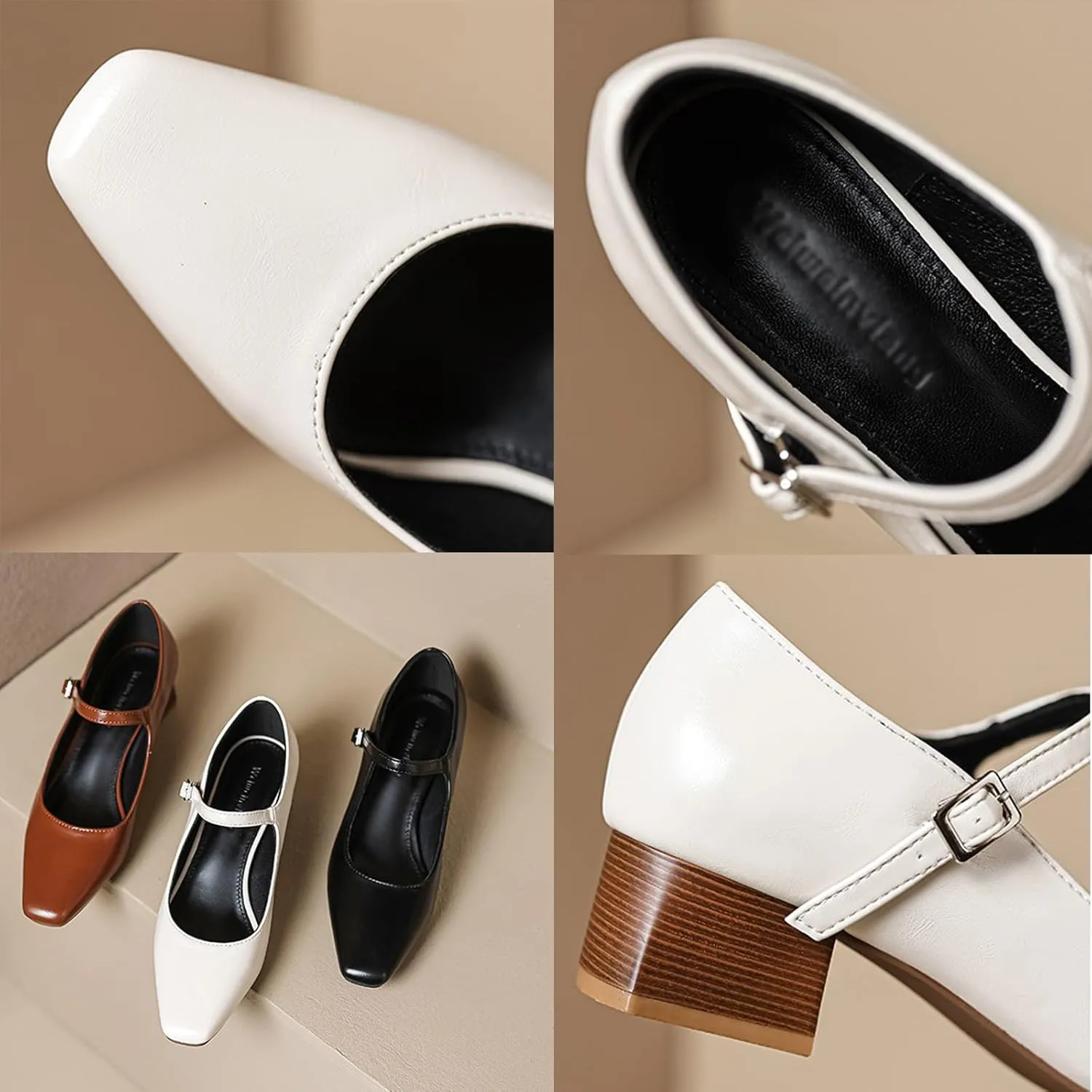 Women's Block Heel Mary Jane Pumps,Classic Square Toe Stacked Heels Slip-on Dress Shoes Retro Adjustable Buckle Comfortable Low Chunky Office Work Pump