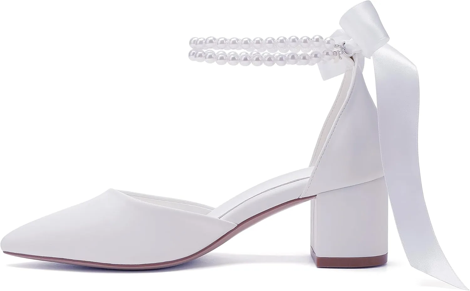 Women's Block Heels Wedding Shoes,Pearl Satin Pumps Heel for Women,Low Chunky Sandals Ankle Strap Wedding Dress Pump Shoes Sandals