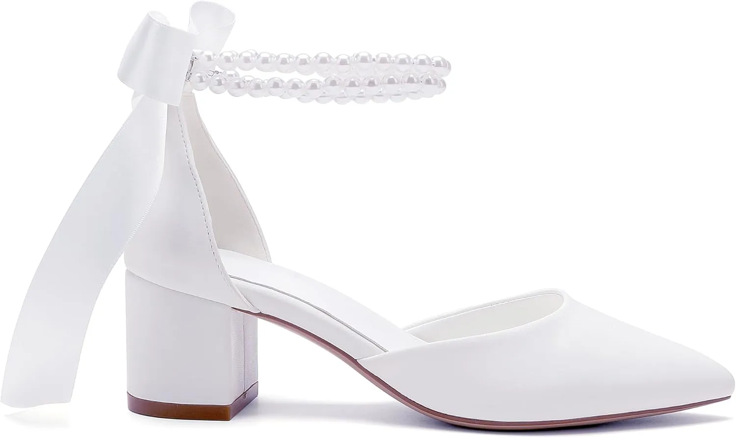 Women's Block Heels Wedding Shoes,Pearl Satin Pumps Heel for Women,Low Chunky Sandals Ankle Strap Wedding Dress Pump Shoes Sandals