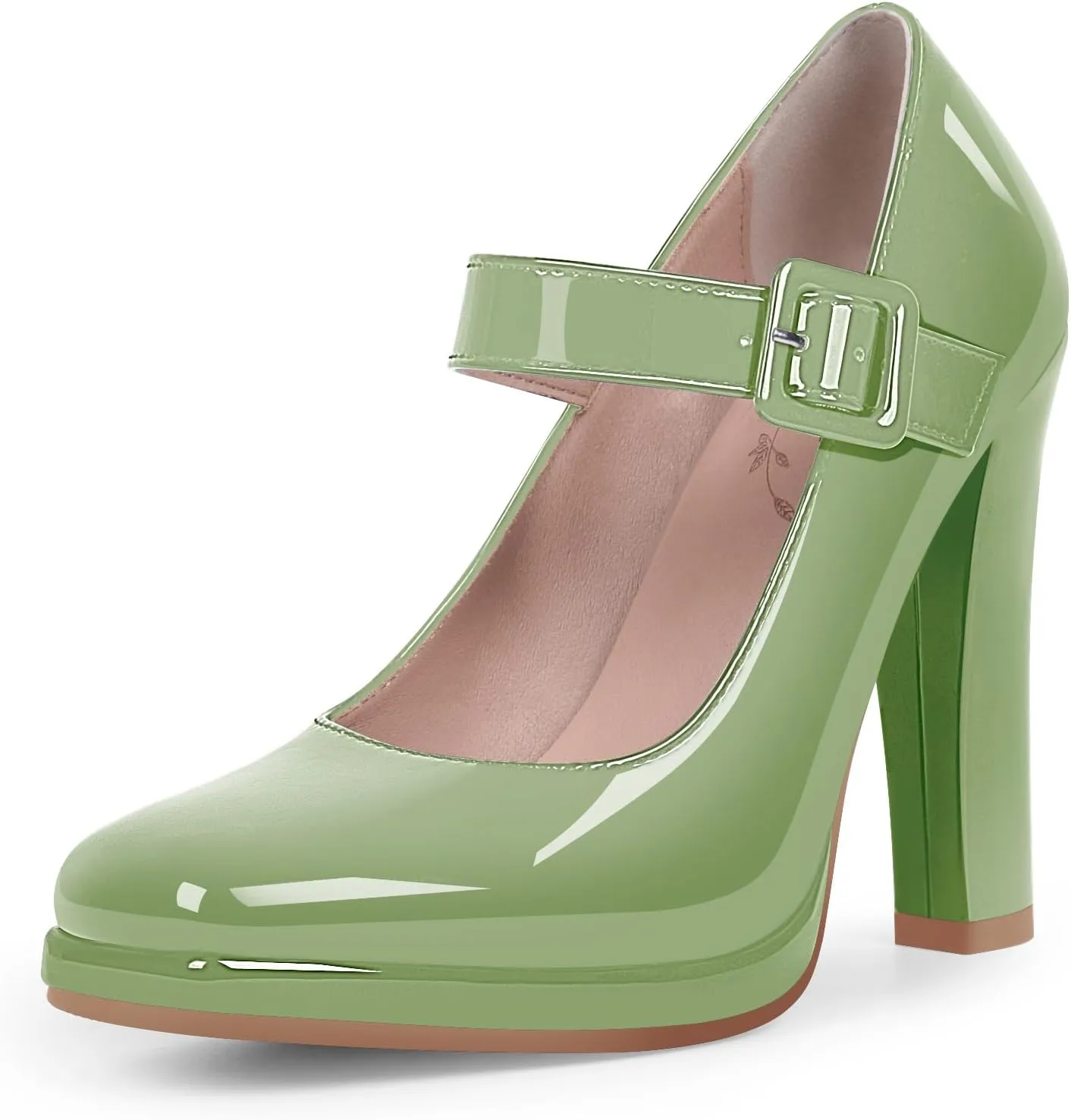 Women's Block High Heel Platform Mary Janes Shoes Buckle Strappy Square Toe Dress Pumps