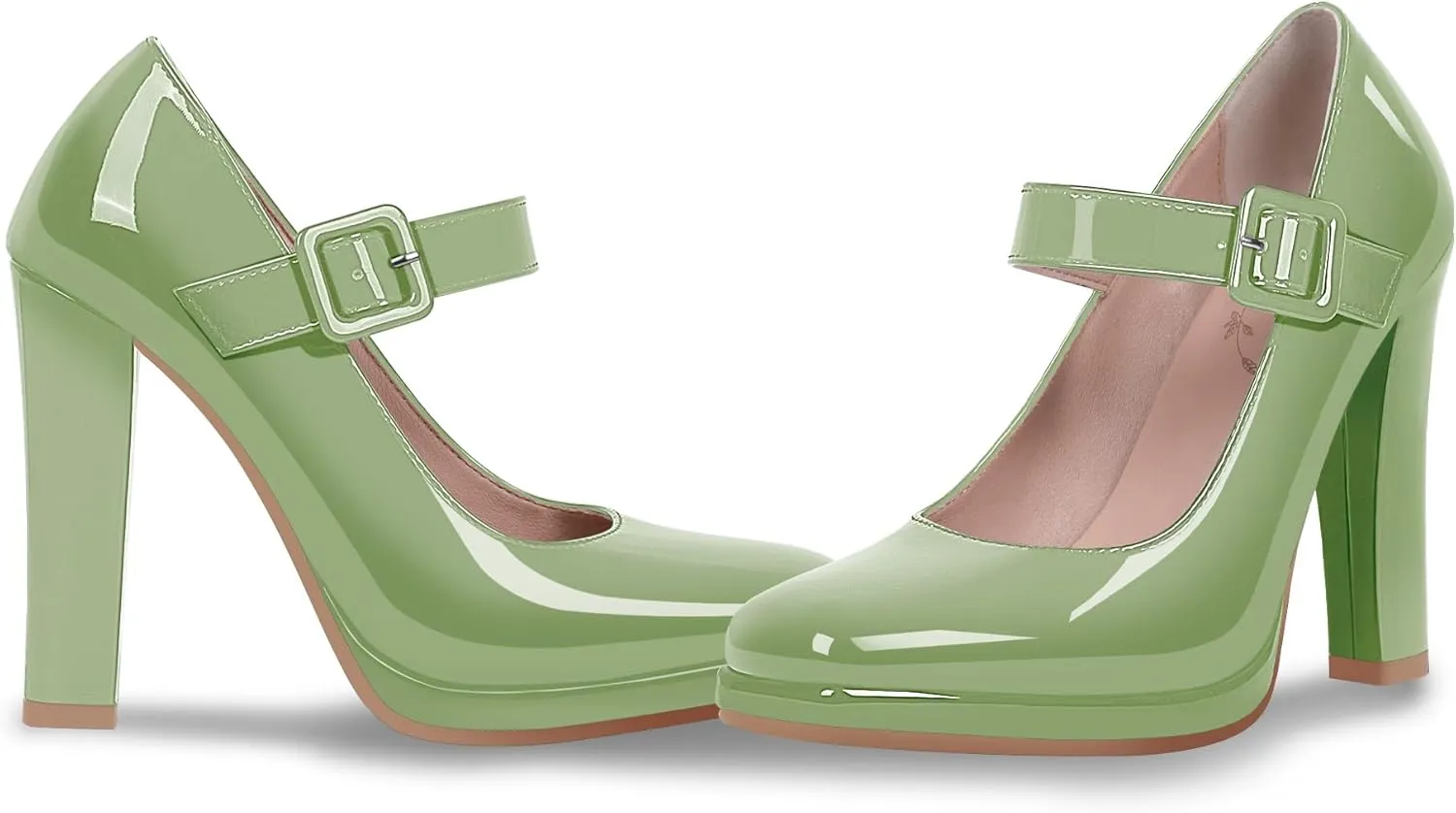Women's Block High Heel Platform Mary Janes Shoes Buckle Strappy Square Toe Dress Pumps