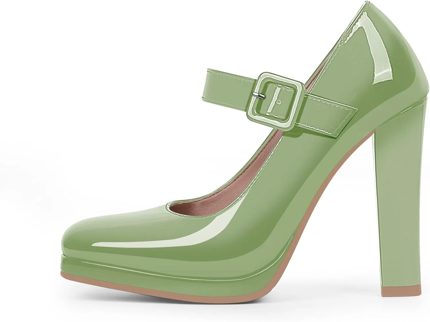 Women's Block High Heel Platform Mary Janes Shoes Buckle Strappy Square Toe Dress Pumps