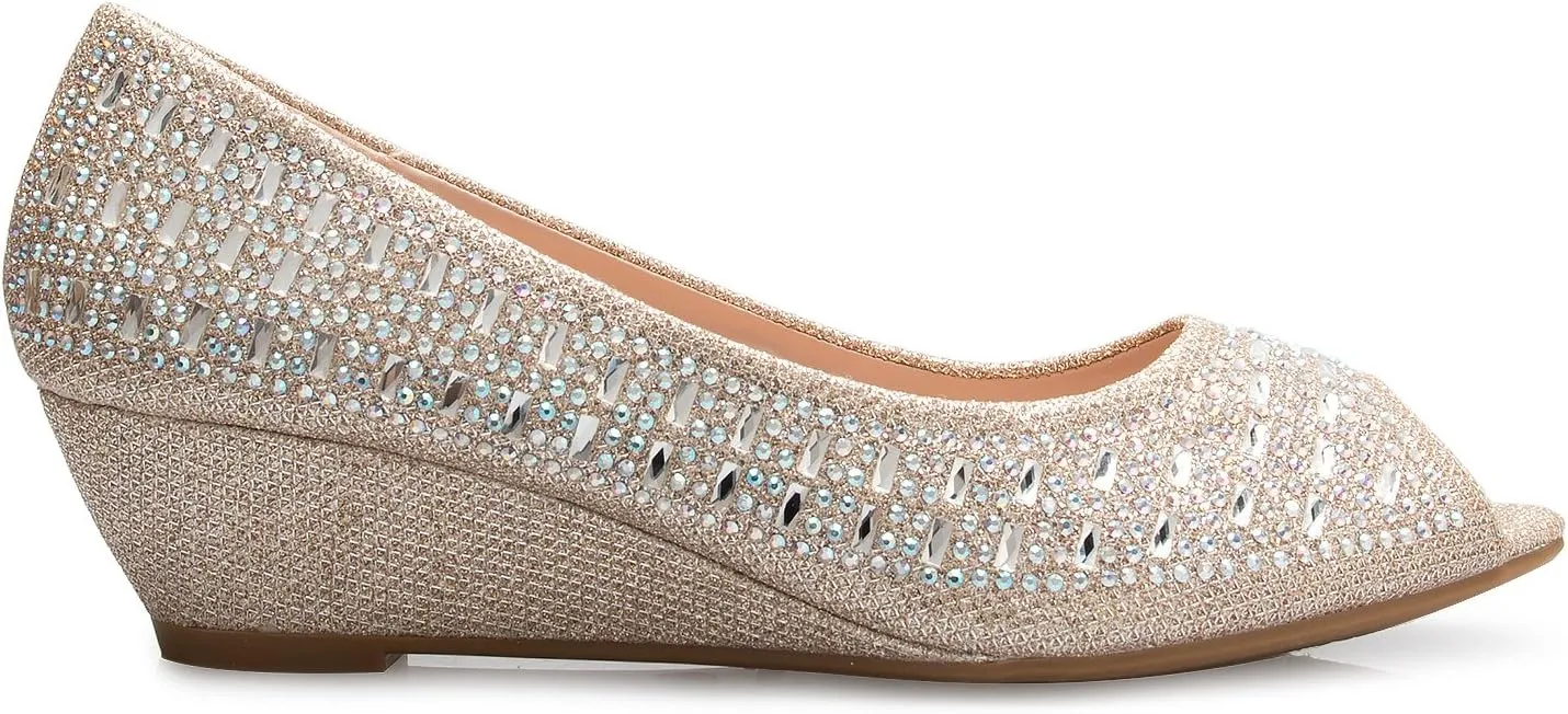 Womens Classic Open Toe Kitten Heel Wedges | Dress, Work, Party Low Heeled