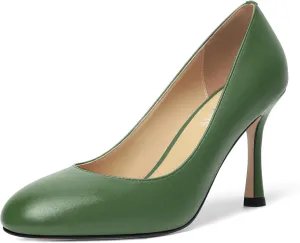 Womens Dress Round Toe Wedding Slip On Matte Stiletto High Heel Pumps Shoes 3.3 Inch