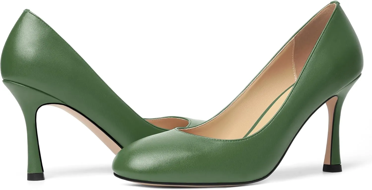 Womens Dress Round Toe Wedding Slip On Matte Stiletto High Heel Pumps Shoes 3.3 Inch