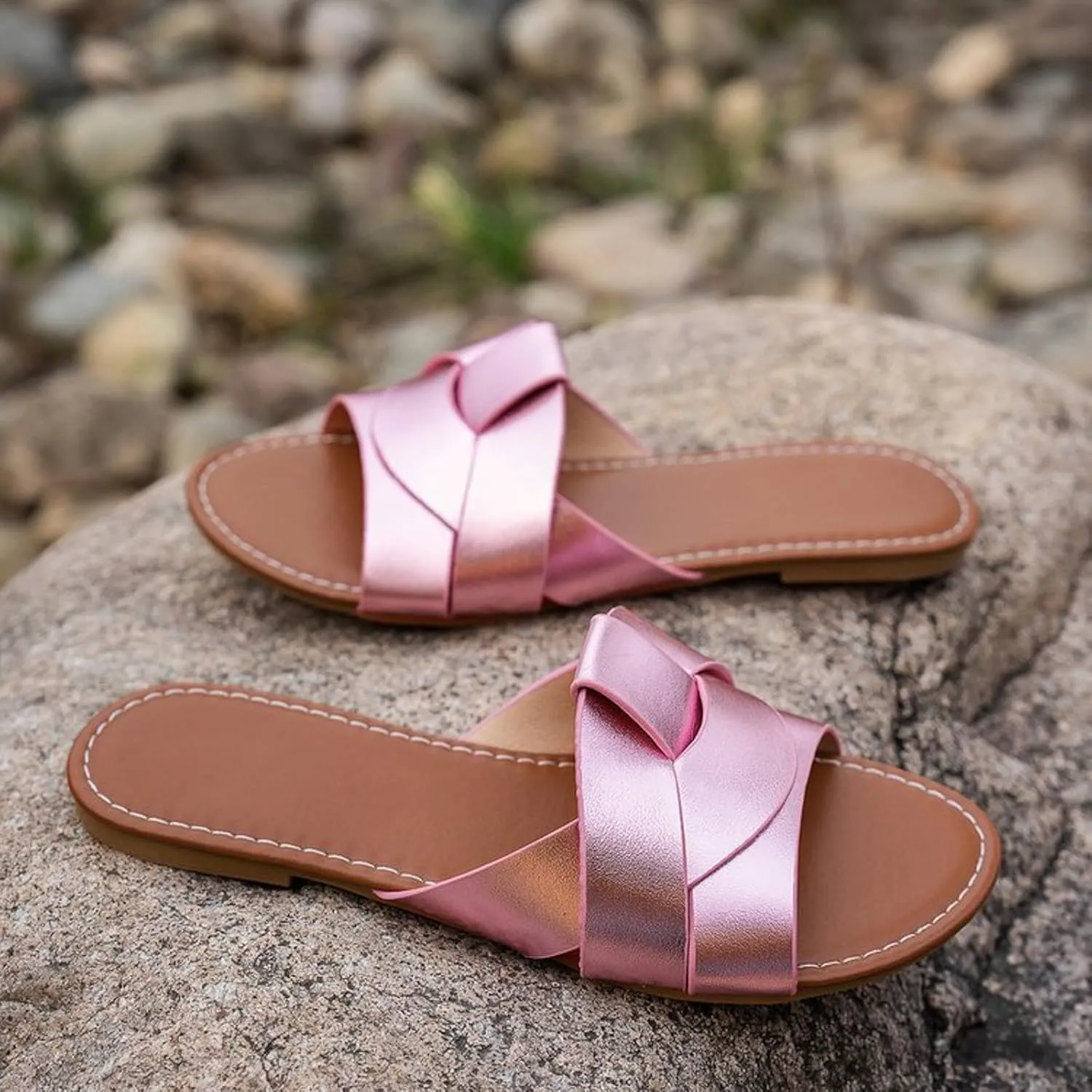 Women's Dressy Flat Sandals Ladies' Casual And Fashionable Summer Flat Slippers One Line Breathable And Comfortable