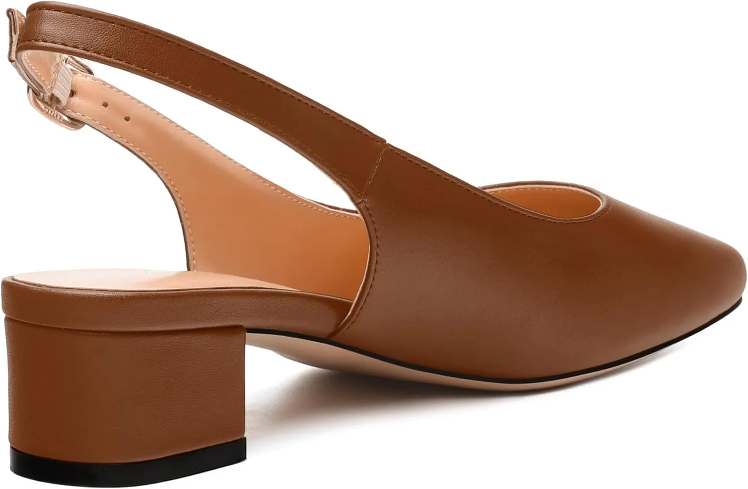 Womens Fashion Buckle Slingback Pumps, Square Closed Toe Chunky Heel Solid Matte Shoes for Women 1.3 inch
