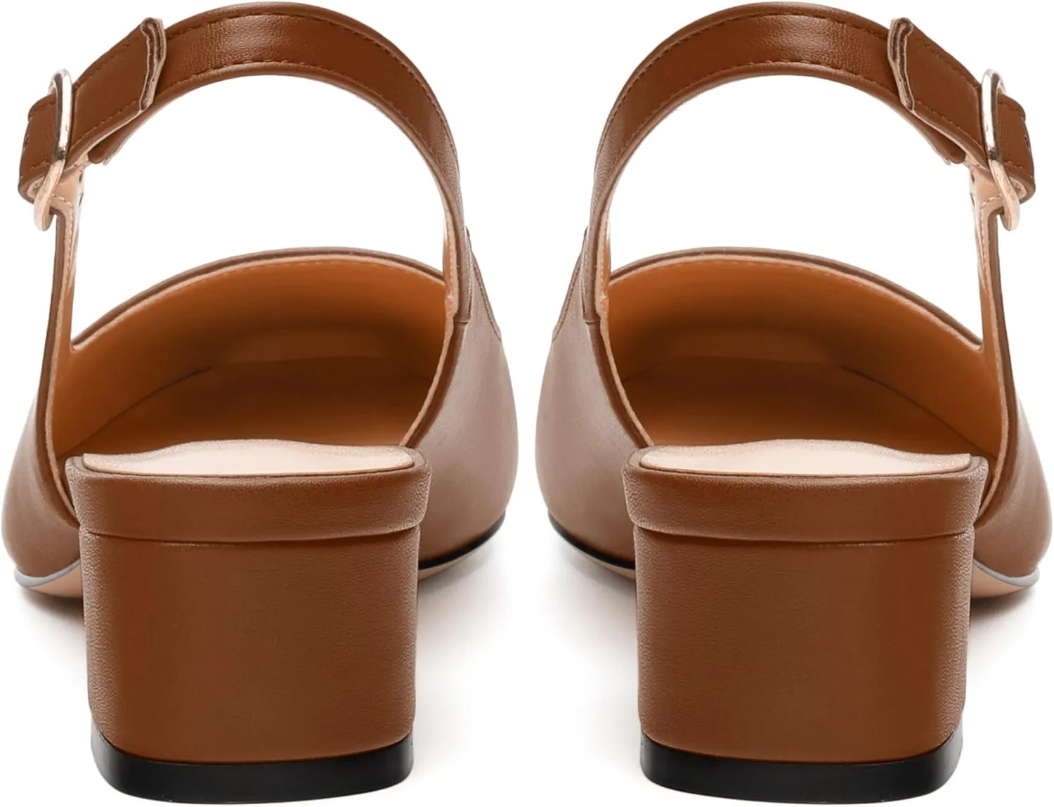 Womens Fashion Buckle Slingback Pumps, Square Closed Toe Chunky Heel Solid Matte Shoes for Women 1.3 inch