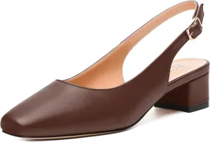 Womens Fashion Buckle Slingback Pumps, Square Closed Toe Chunky Heel Solid Matte Shoes for Women 1.3 inch