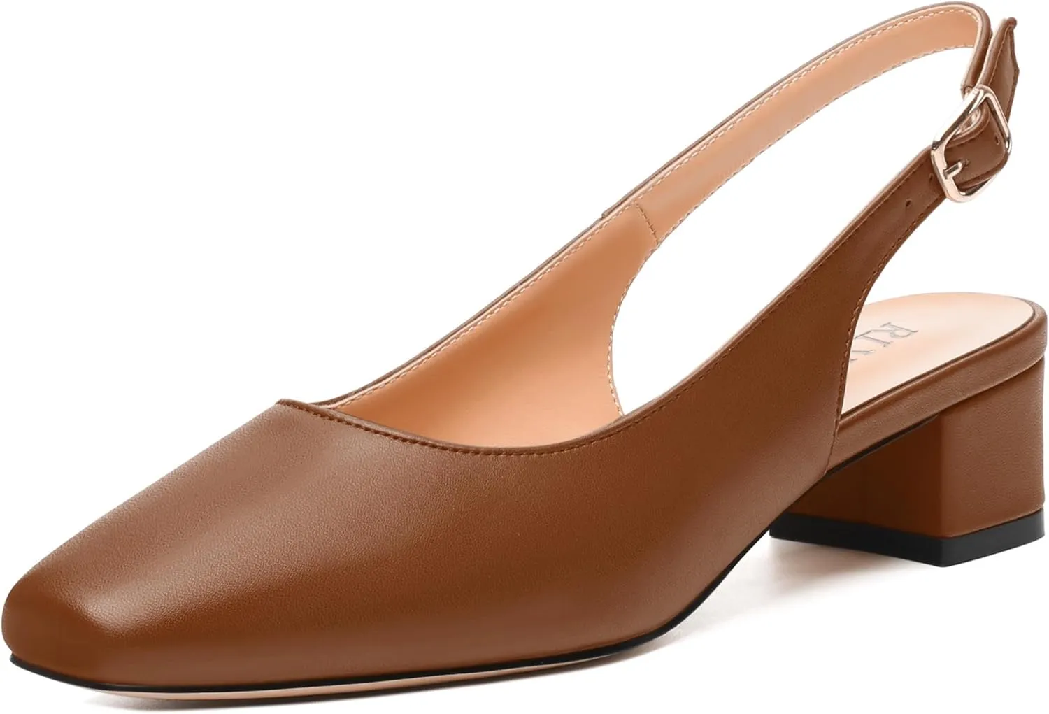Womens Fashion Buckle Slingback Pumps, Square Closed Toe Chunky Heel Solid Matte Shoes for Women 1.3 inch