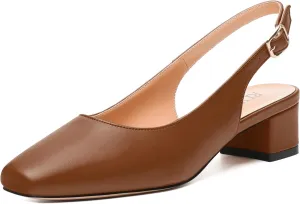 Womens Fashion Buckle Slingback Pumps, Square Closed Toe Chunky Heel Solid Matte Shoes for Women 1.3 inch