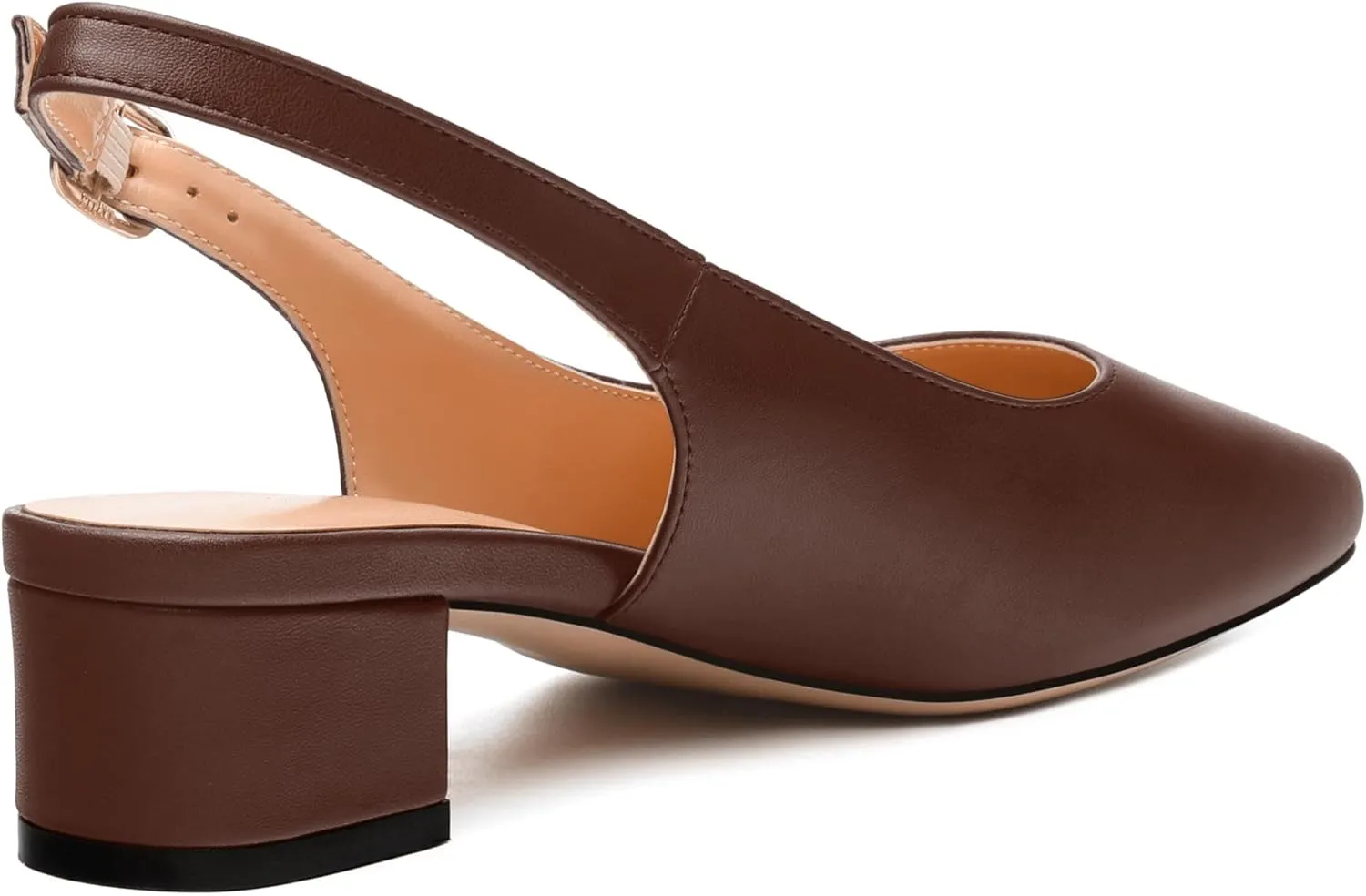 Womens Fashion Buckle Slingback Pumps, Square Closed Toe Chunky Heel Solid Matte Shoes for Women 1.3 inch