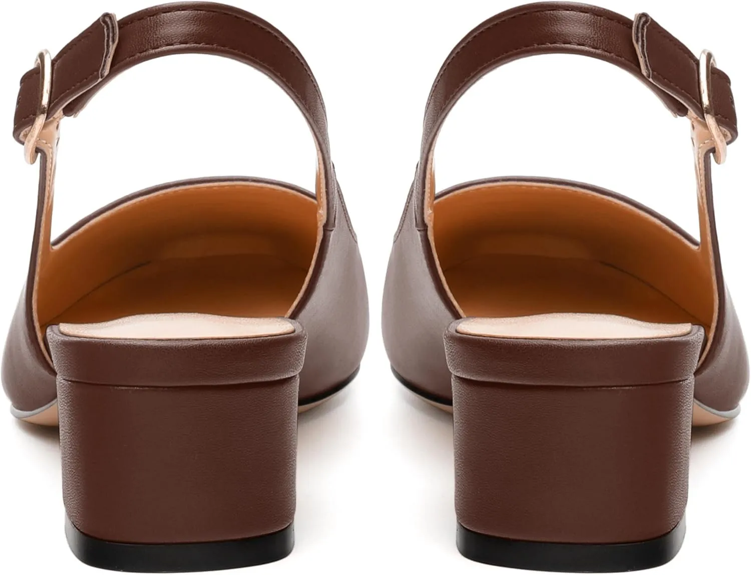 Womens Fashion Buckle Slingback Pumps, Square Closed Toe Chunky Heel Solid Matte Shoes for Women 1.3 inch