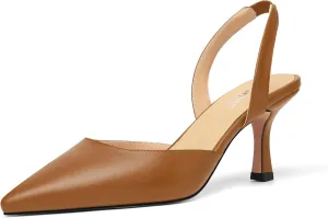 Womens Fashion Slip On Matte Slingback Pointed Toe Dating Spool High Heel Pumps Shoes 3 Inch