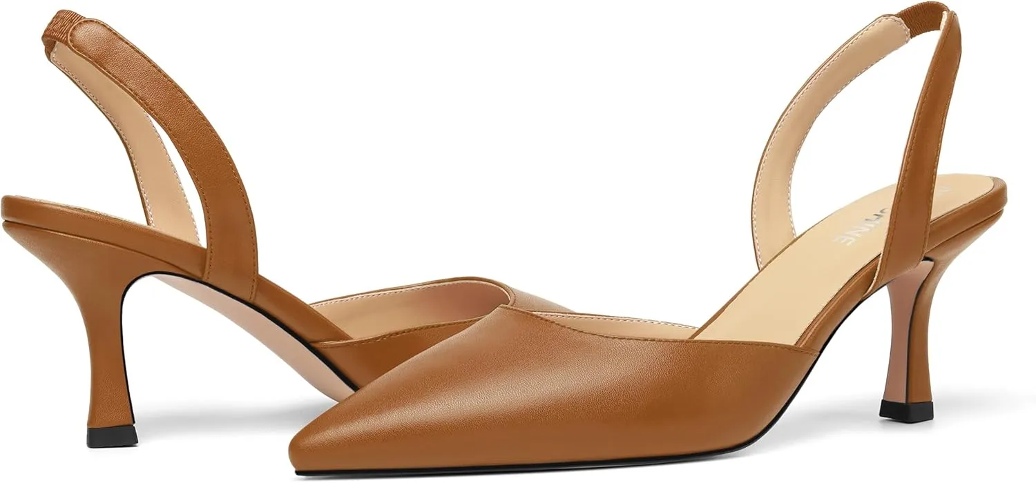 Womens Fashion Slip On Matte Slingback Pointed Toe Dating Spool High Heel Pumps Shoes 3 Inch