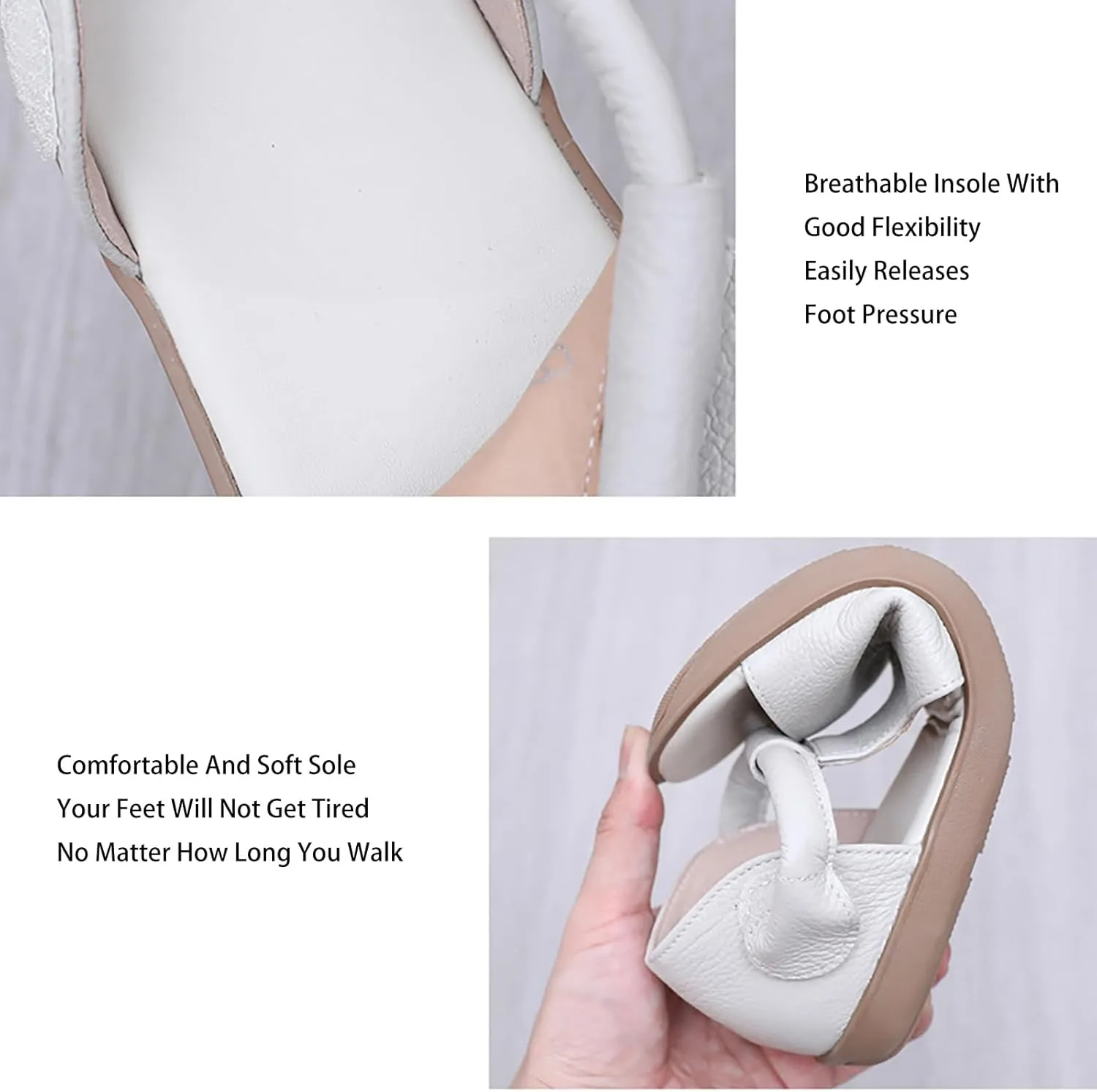 Women's Genuine Leather Round Open Toe Flat Roman Sandals Fashion Hook and Loop Casual Platforms Fisherman Sandals Comfort Softsole Non-Slip Beach Walking Sandal Shoes