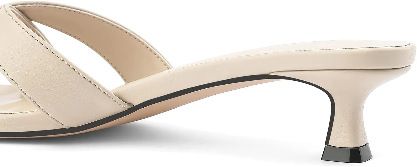 Womens Kitten Heels Low Heeled Sandals for Women Round Slip On Slides Cross Strap Open Toe Sandals