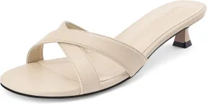 Womens Kitten Heels Low Heeled Sandals for Women Round Slip On Slides Cross Strap Open Toe Sandals