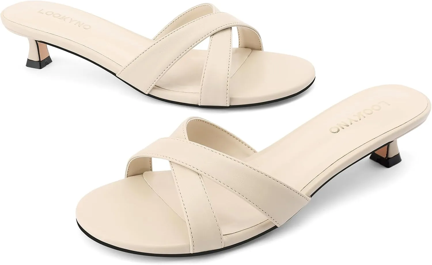 Womens Kitten Heels Low Heeled Sandals for Women Round Slip On Slides Cross Strap Open Toe Sandals