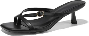 Women's kitten heels square toe flip flop mule heels dressy comfort 1.97 inches low sandal buckle cute sexy thong mules