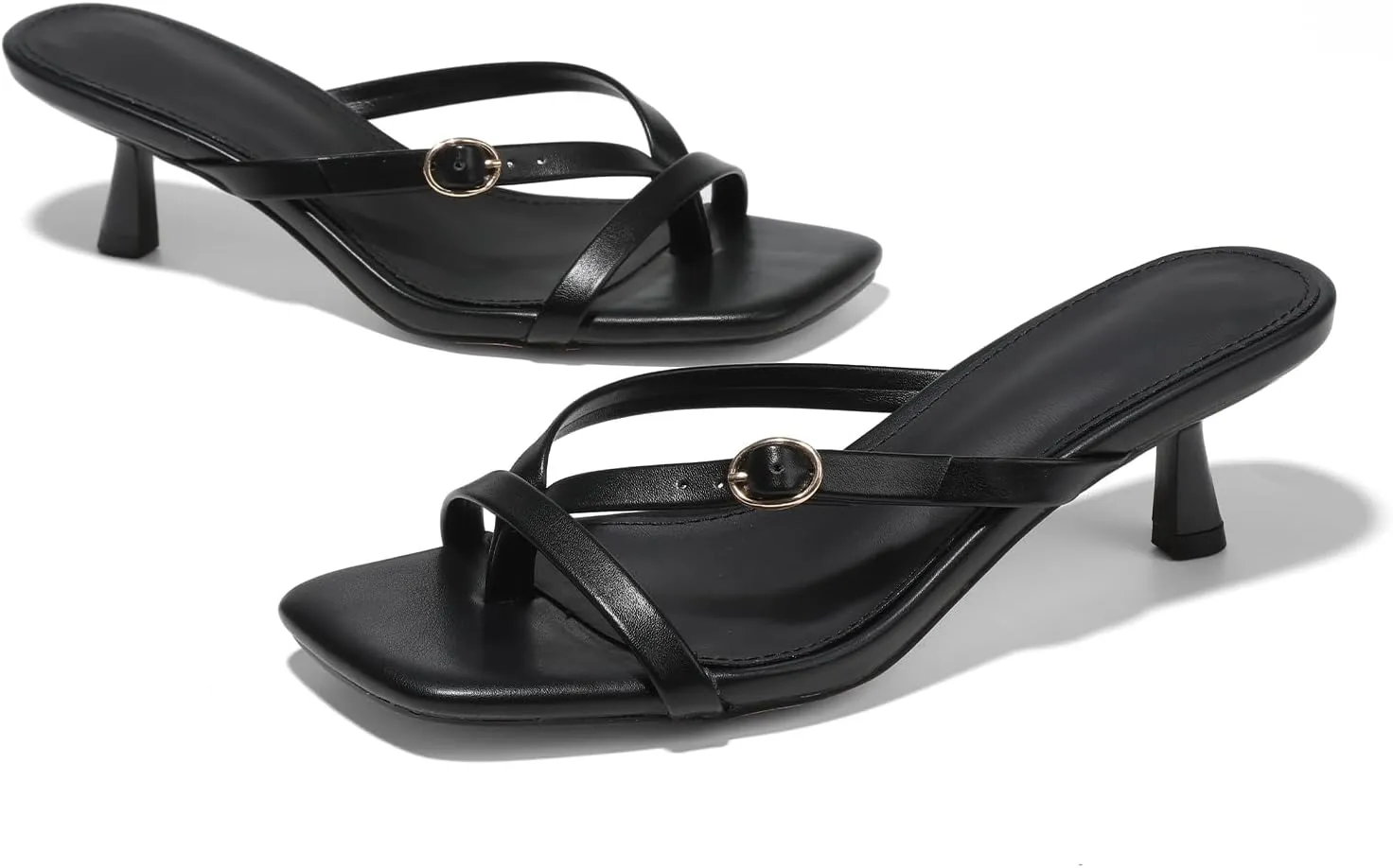 Women's kitten heels square toe flip flop mule heels dressy comfort 1.97 inches low sandal buckle cute sexy thong mules