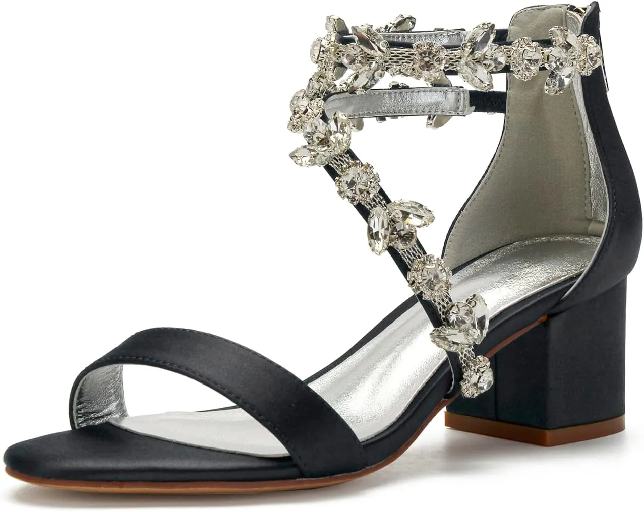 Women's Low Block Heel Sandals Chunky Ankle Strap Crystal Wedding Dress Shoes Low Heel Comfortable Pump Sandals