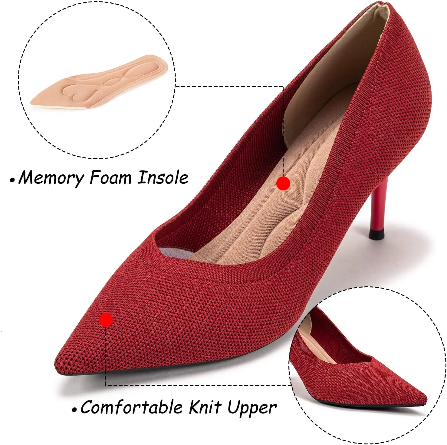 Womens Low Heel Pointed Toe Pump Shoes
