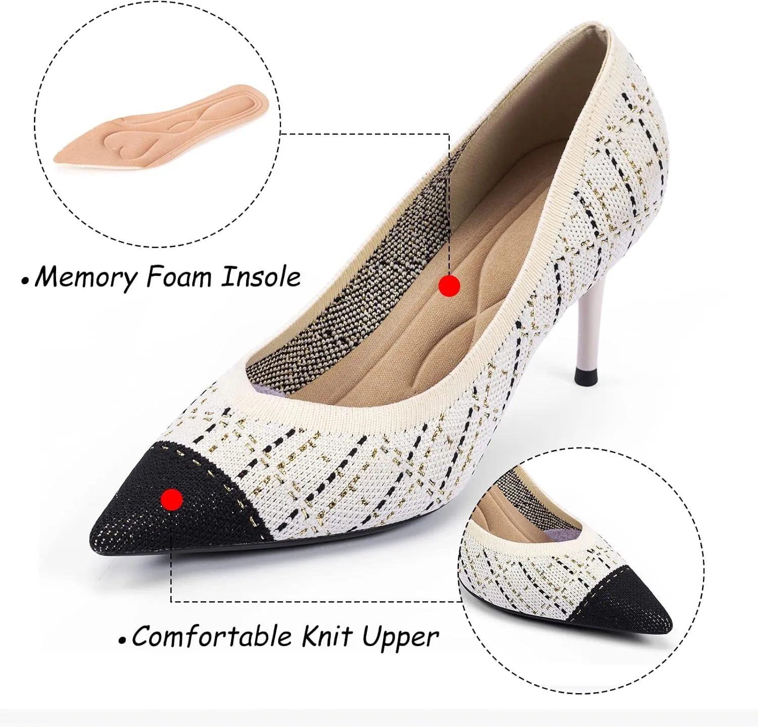 Womens Low Heel Pointed Toe Pump Shoes