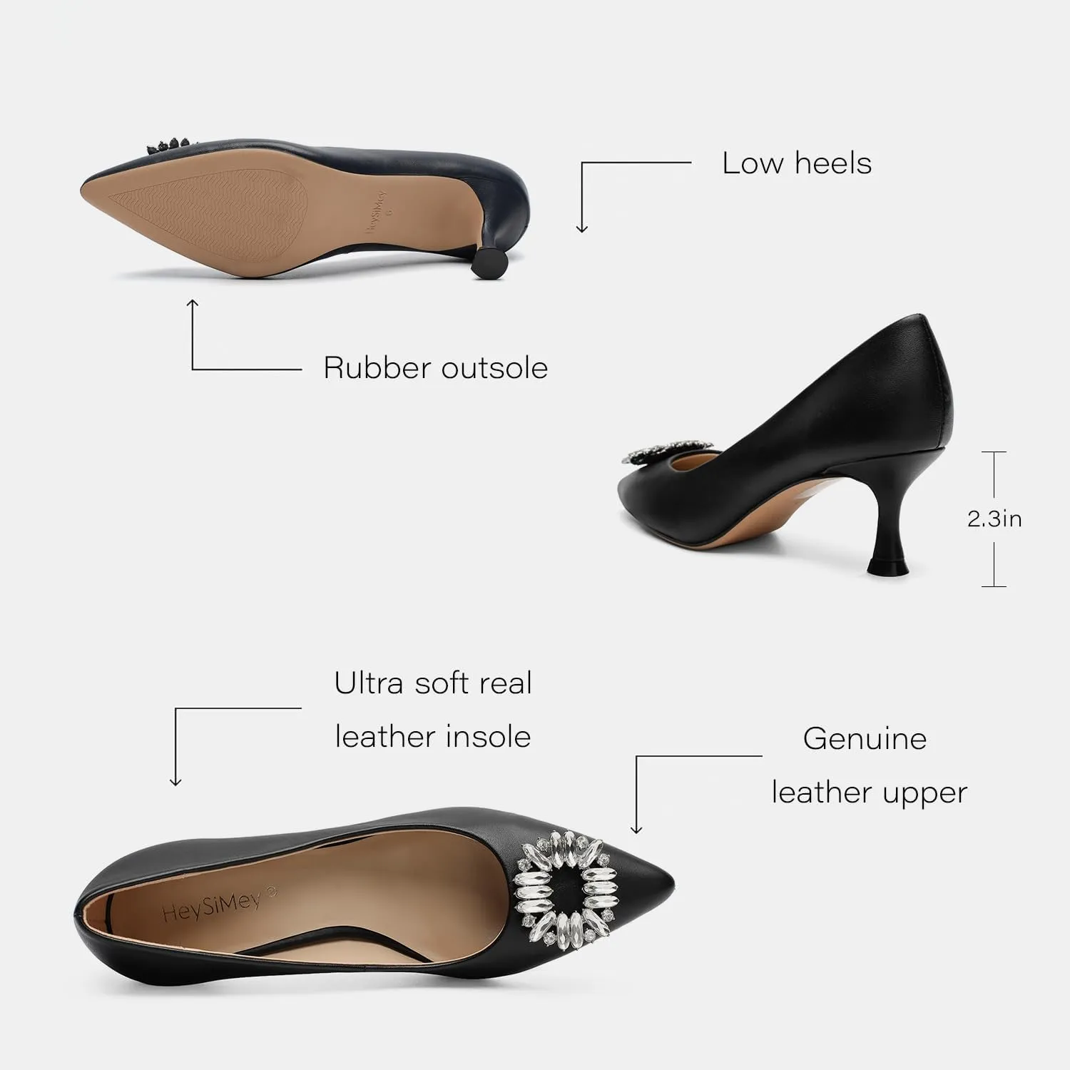 Women's Low Heels Pump Genuine Leather Kitten Heel 2.3 inch Pointy Toe Daily Pumps