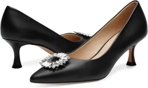 Women's Low Heels Pump Genuine Leather Kitten Heel 2.3 inch Pointy Toe Daily Pumps