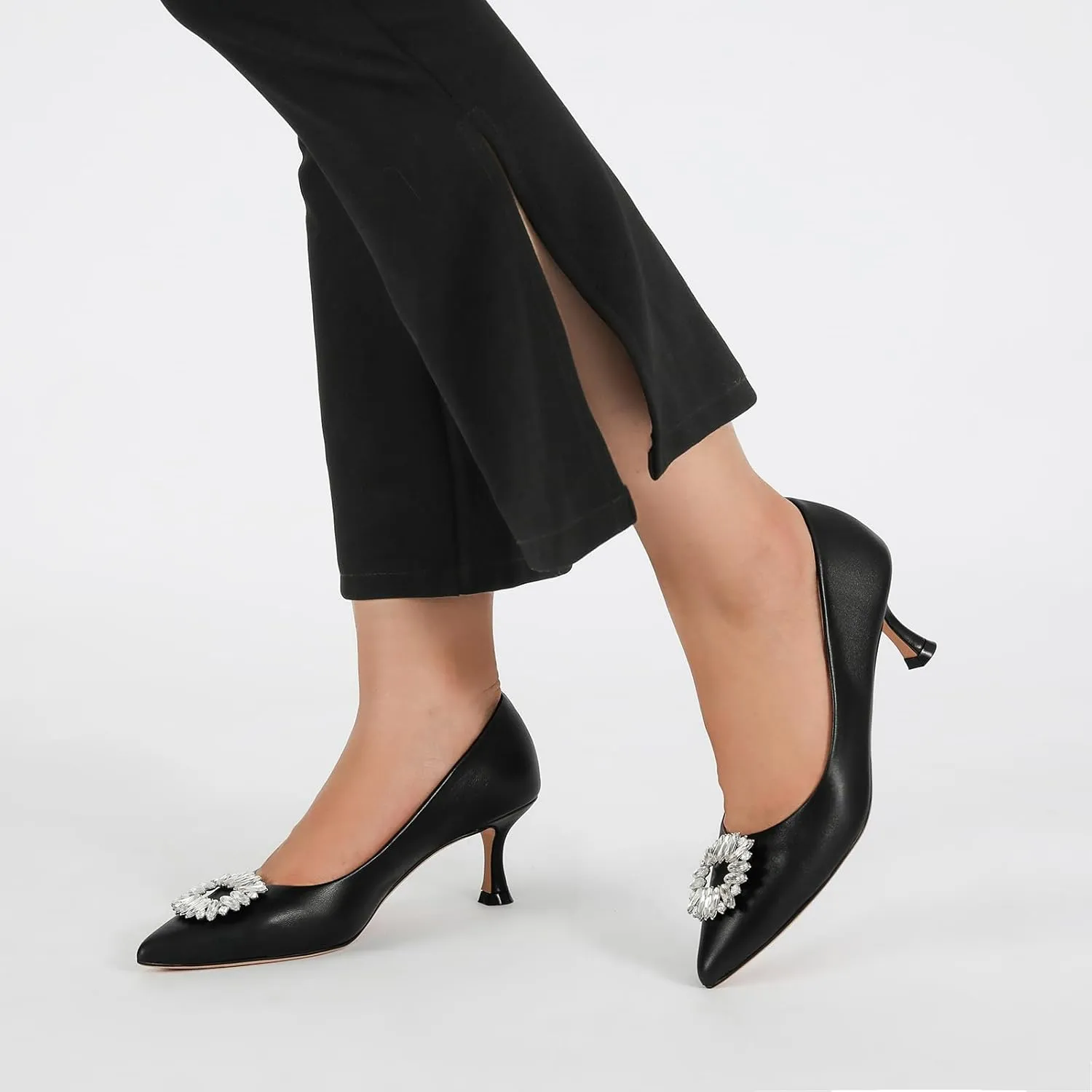 Women's Low Heels Pump Genuine Leather Kitten Heel 2.3 inch Pointy Toe Daily Pumps
