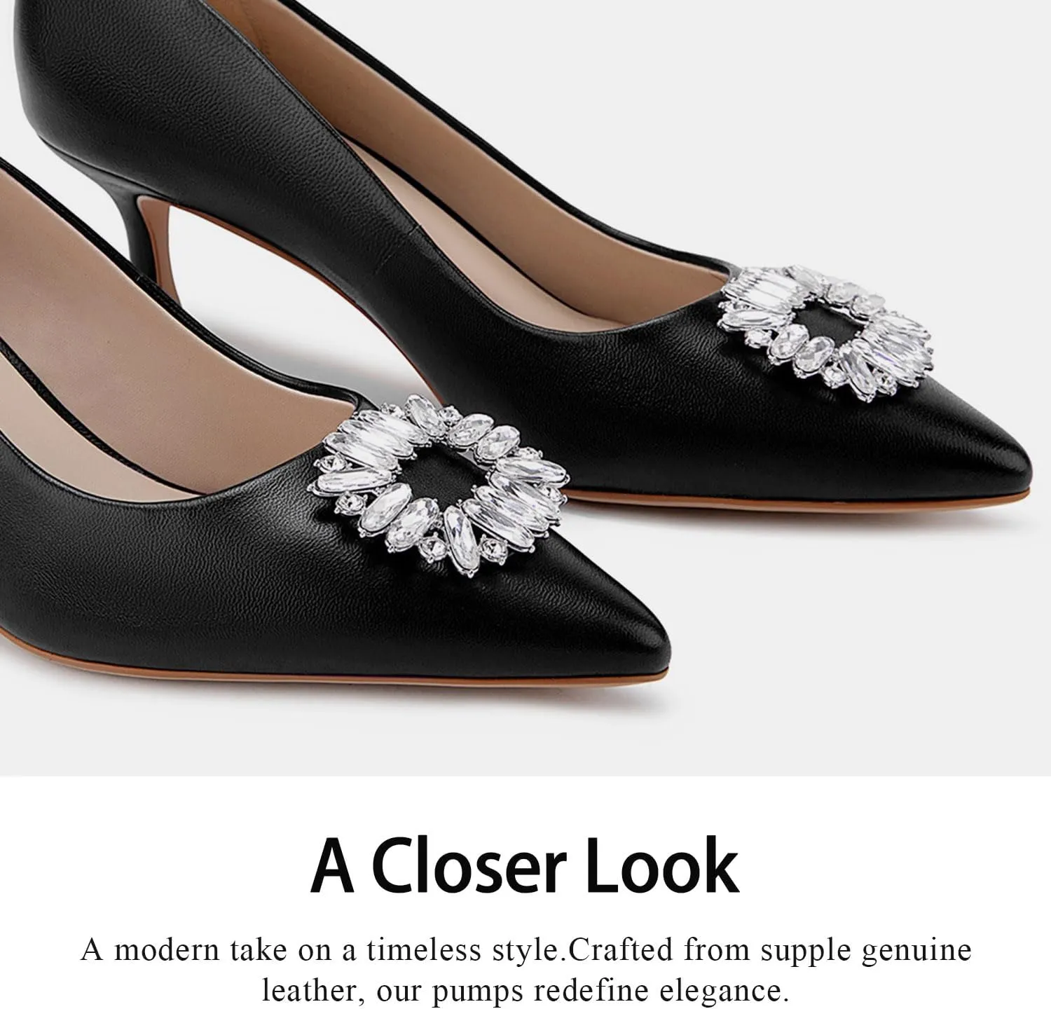 Women's Low Heels Pump Genuine Leather Kitten Heel 2.3 inch Pointy Toe Daily Pumps