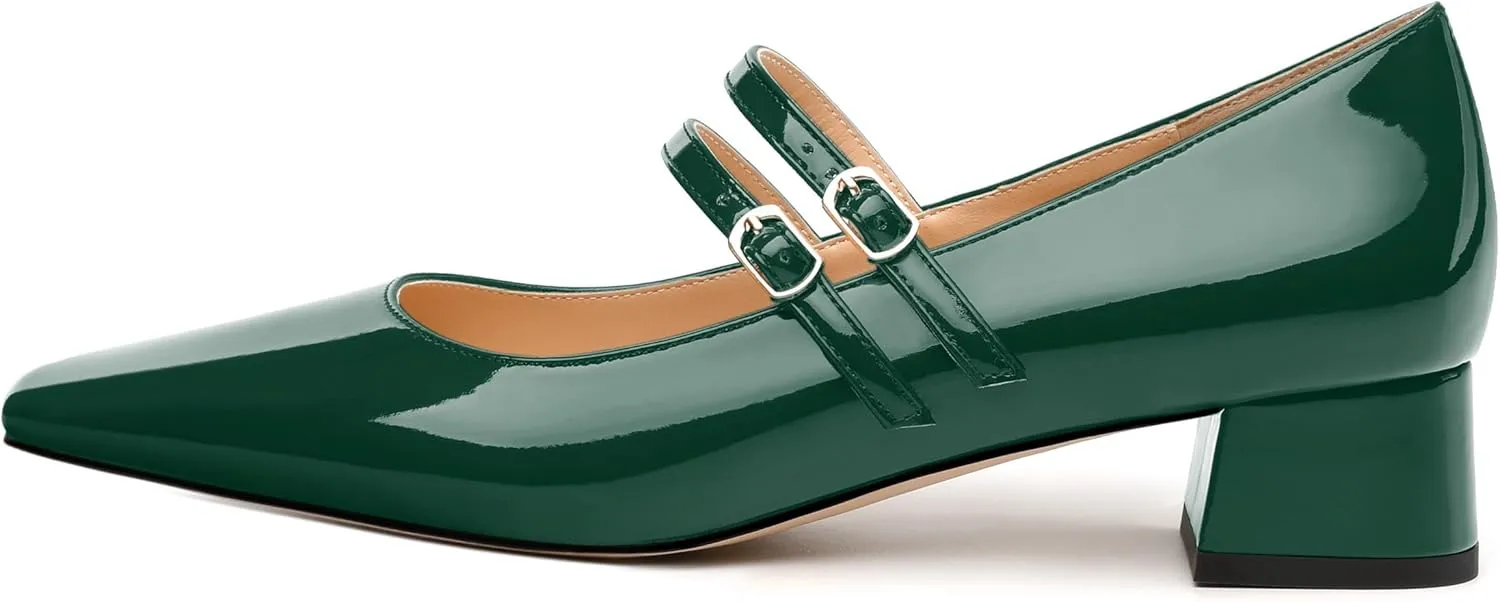 Womens Mary Jane Pumps, Square Toe Low Block Heel Pump Shoes for Women, Daily Comfort Mary Jane Pumps with Two Straps 1.3"