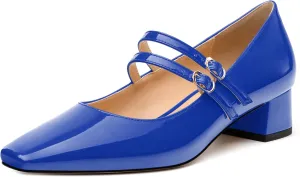 Womens Mary Jane Pumps, Square Toe Low Block Heel Pump Shoes for Women, Daily Comfort Mary Jane Pumps with Two Straps 1.3"