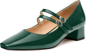 Womens Mary Jane Pumps, Square Toe Low Block Heel Pump Shoes for Women, Daily Comfort Mary Jane Pumps with Two Straps 1.3"