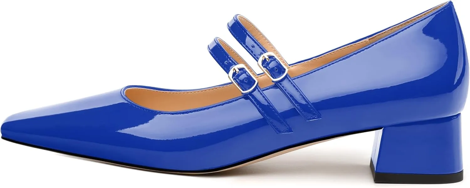 Womens Mary Jane Pumps, Square Toe Low Block Heel Pump Shoes for Women, Daily Comfort Mary Jane Pumps with Two Straps 1.3"