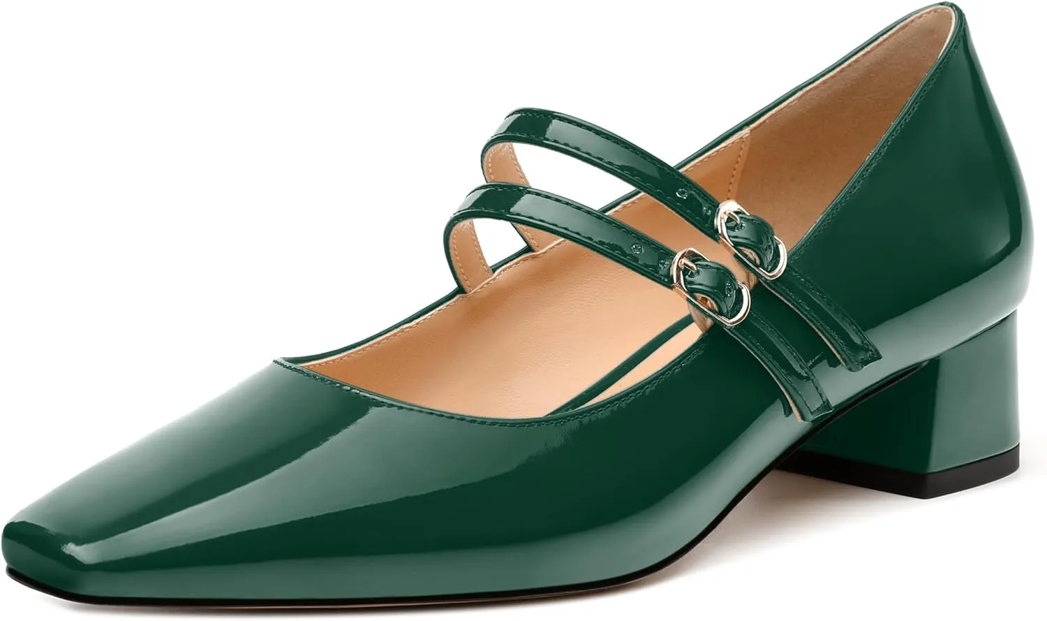 Womens Mary Jane Pumps, Square Toe Low Block Heel Pump Shoes for Women, Daily Comfort Mary Jane Pumps with Two Straps 1.3"