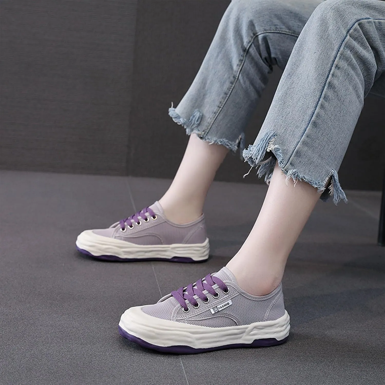 Women's Mesh Cutout Cloth Platform Sneakers Fashion Round Toe Comfort Breathable Lace Up Chunky Increase Casual Walking Sport Shoes for Work Workout