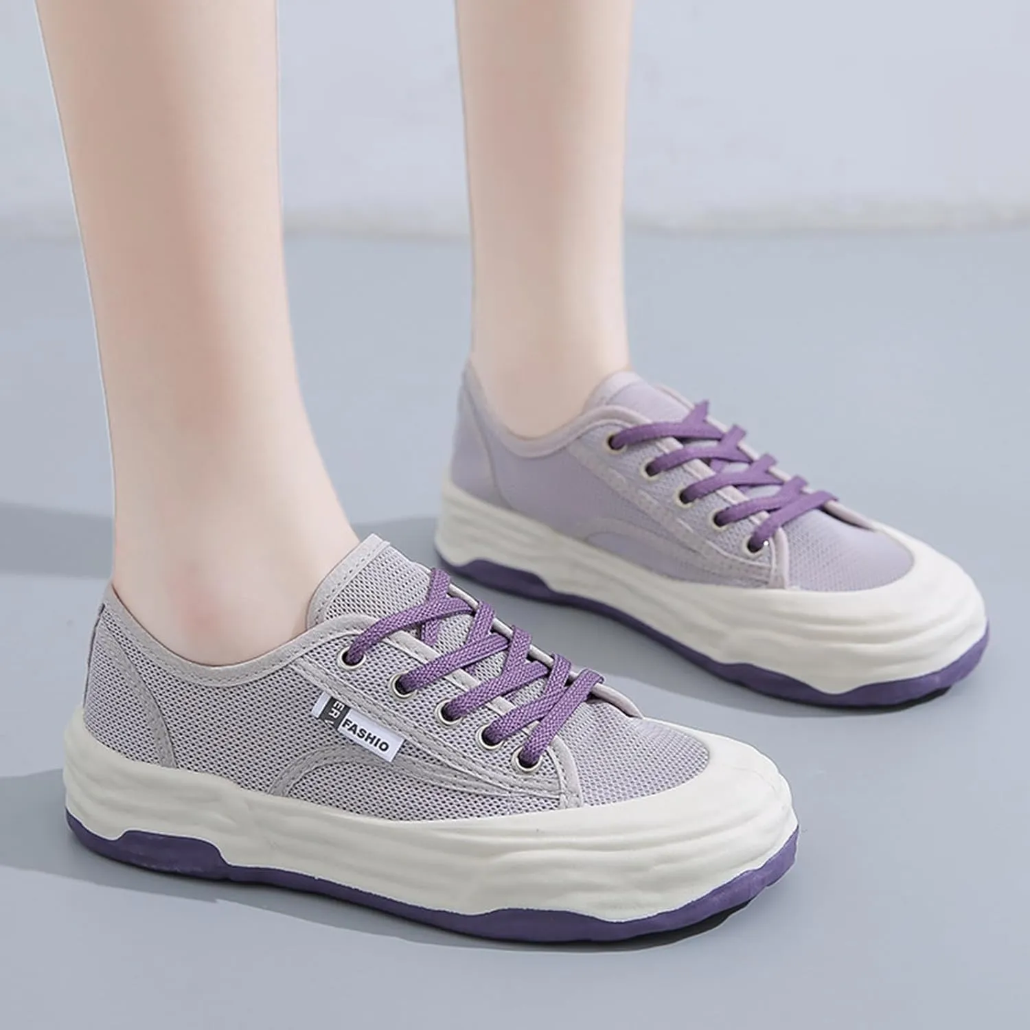 Women's Mesh Cutout Cloth Platform Sneakers Fashion Round Toe Comfort Breathable Lace Up Chunky Increase Casual Walking Sport Shoes for Work Workout