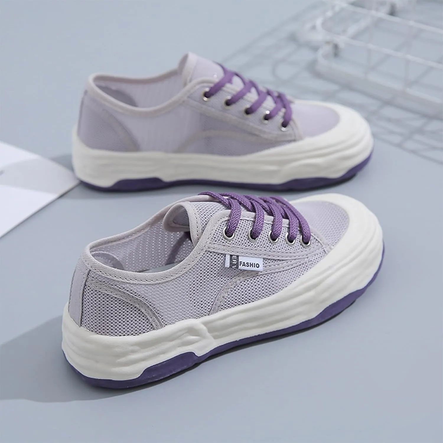 Women's Mesh Cutout Cloth Platform Sneakers Fashion Round Toe Comfort Breathable Lace Up Chunky Increase Casual Walking Sport Shoes for Work Workout