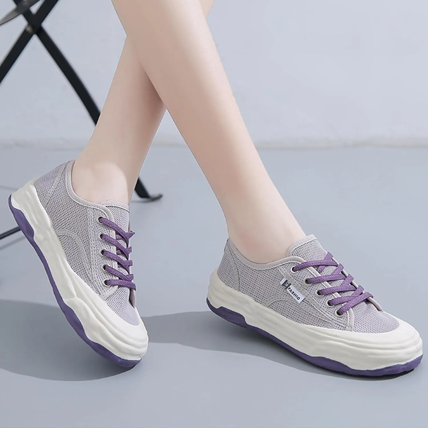 Women's Mesh Cutout Cloth Platform Sneakers Fashion Round Toe Comfort Breathable Lace Up Chunky Increase Casual Walking Sport Shoes for Work Workout