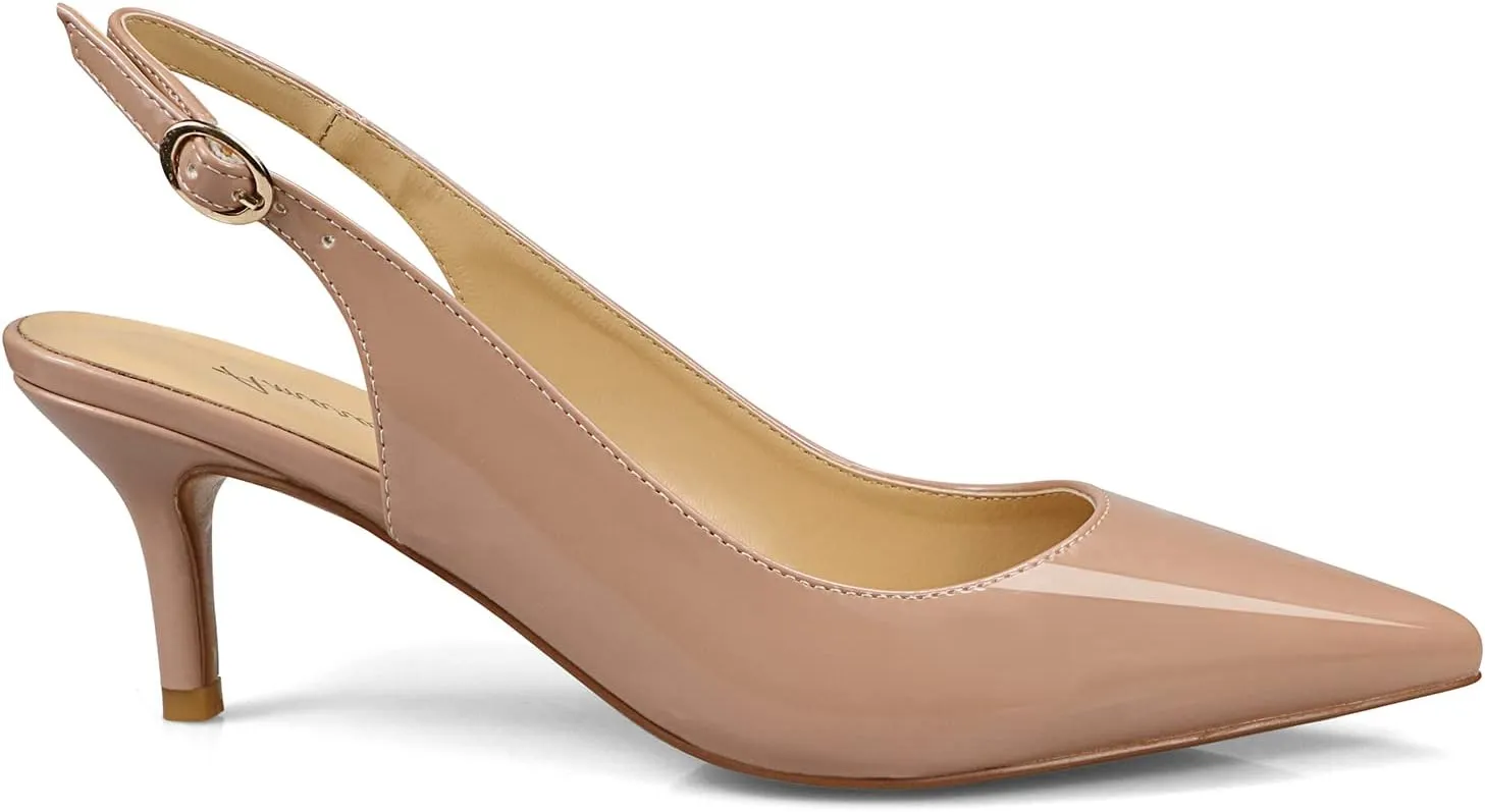 Women's Patent Leather Pointed Toe Elegant Kitten Heel Slingback Dress Pump Shoes