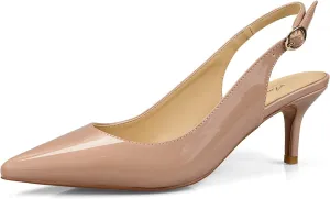 Women's Patent Leather Pointed Toe Elegant Kitten Heel Slingback Dress Pump Shoes