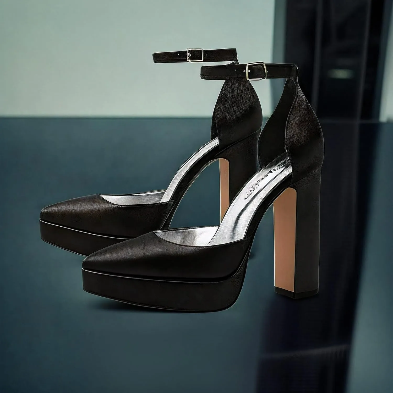 Women's Platform High Heels Chunky Closed Toe Ankle Strap Buckle Block Heel Round Pointed Toe Wedding Party Ball Dressy Pumps Dress Shoes for Women
